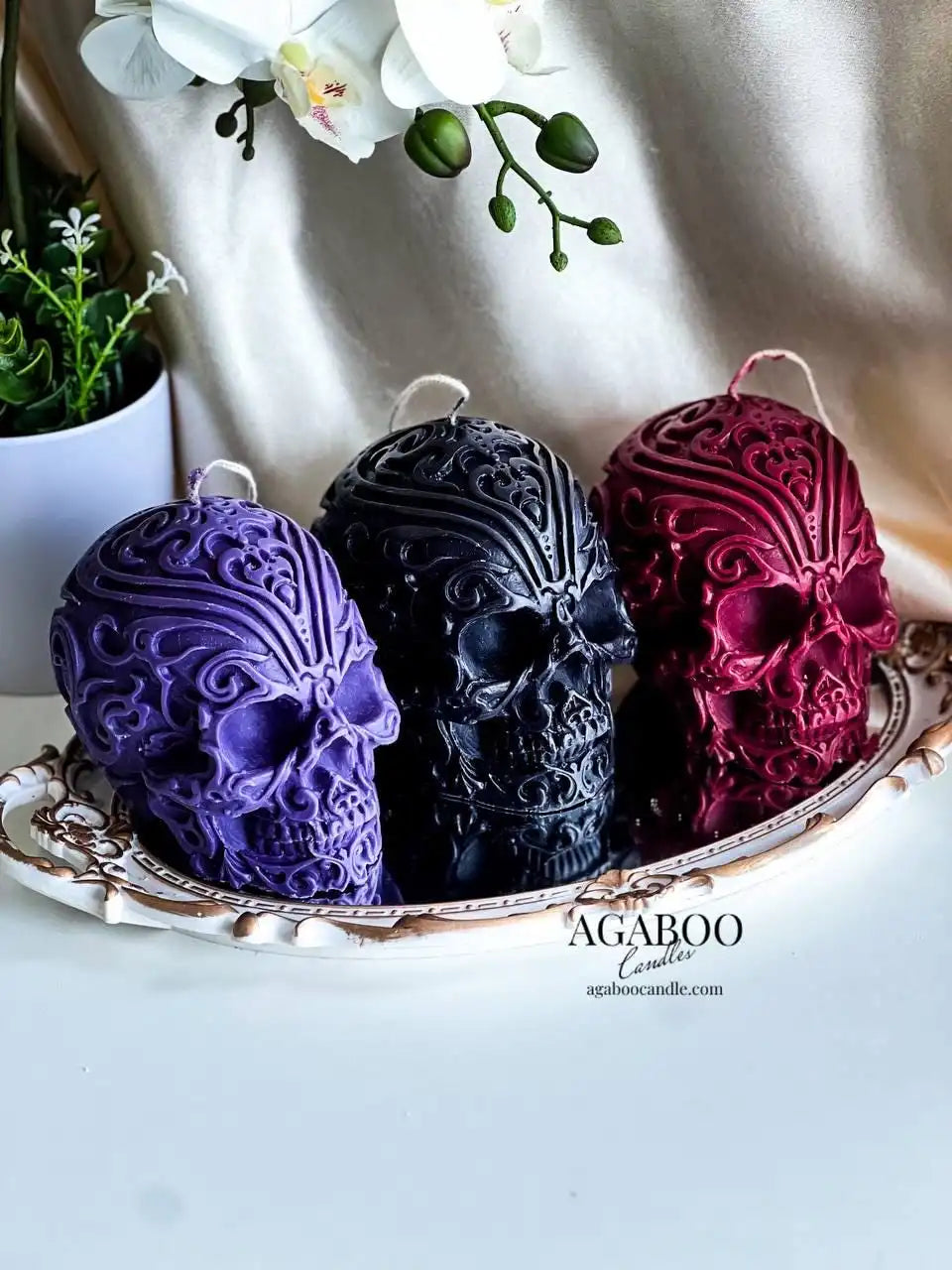 Huge Pattern Skull Candle 5x5 inches