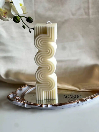 Large Ribbed Pillar Candle 8.5x2.5 inches