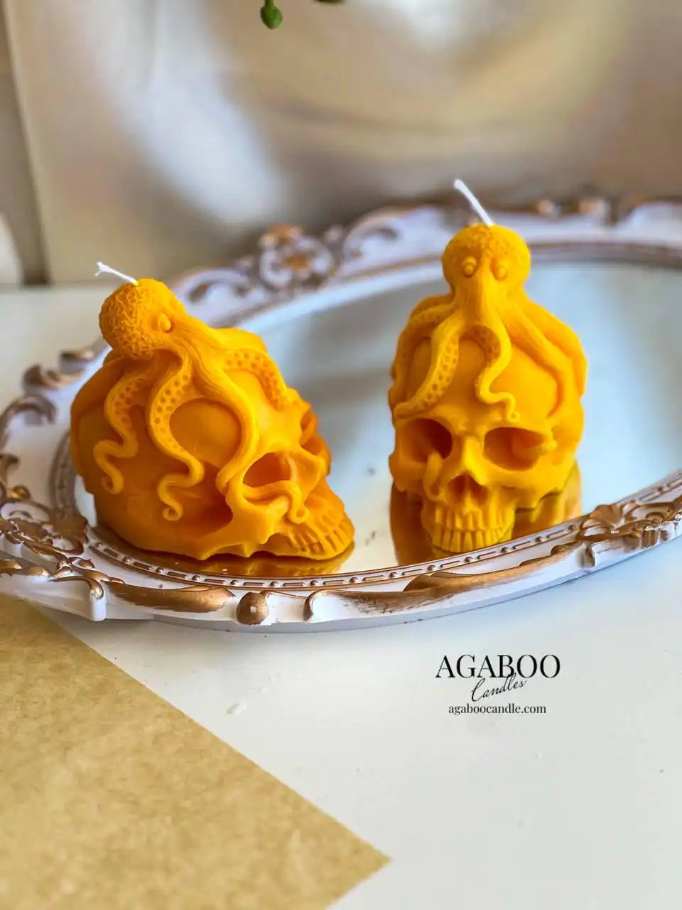 Skull with Octopus Candle 3.5x3.5 inches