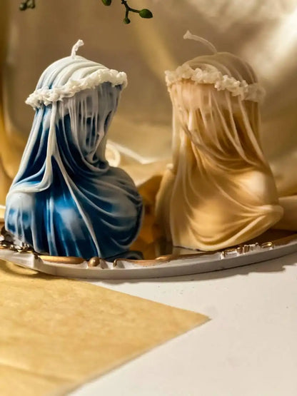 Huge Marble Virgin Veiled Lady Candle 6.5x4 inches