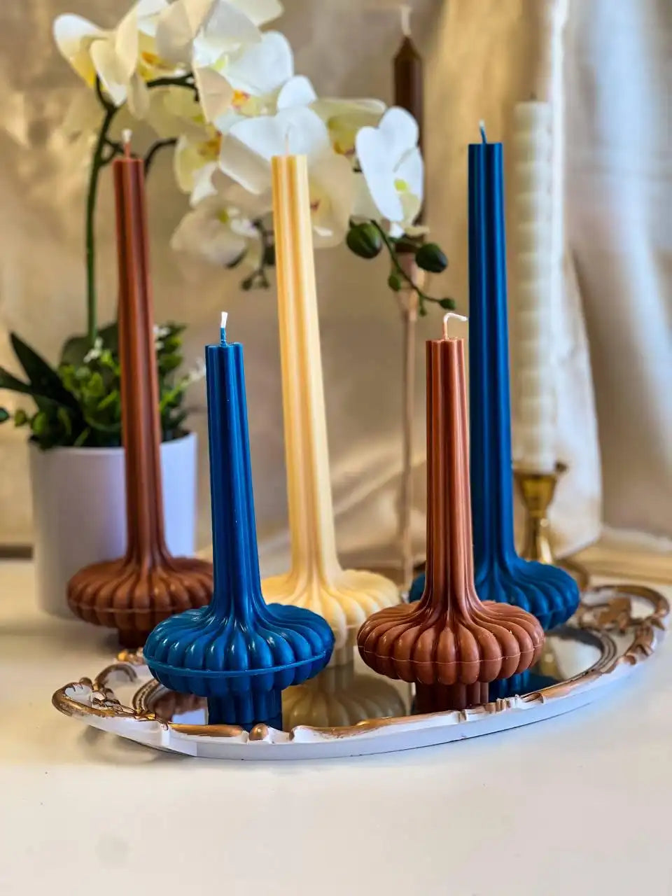 Set of 2 Large Striped Vase Pillar