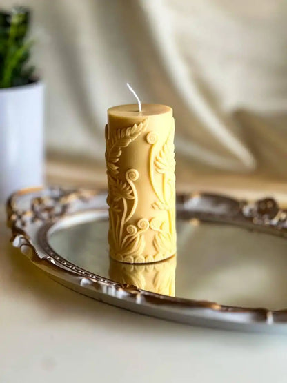 Chic Flower Pillar Candle 4.5x2 inches