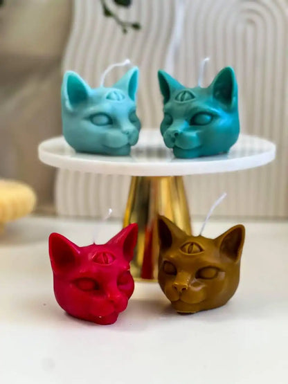 Mystical Cat's Head Candle 2.75x3 inches