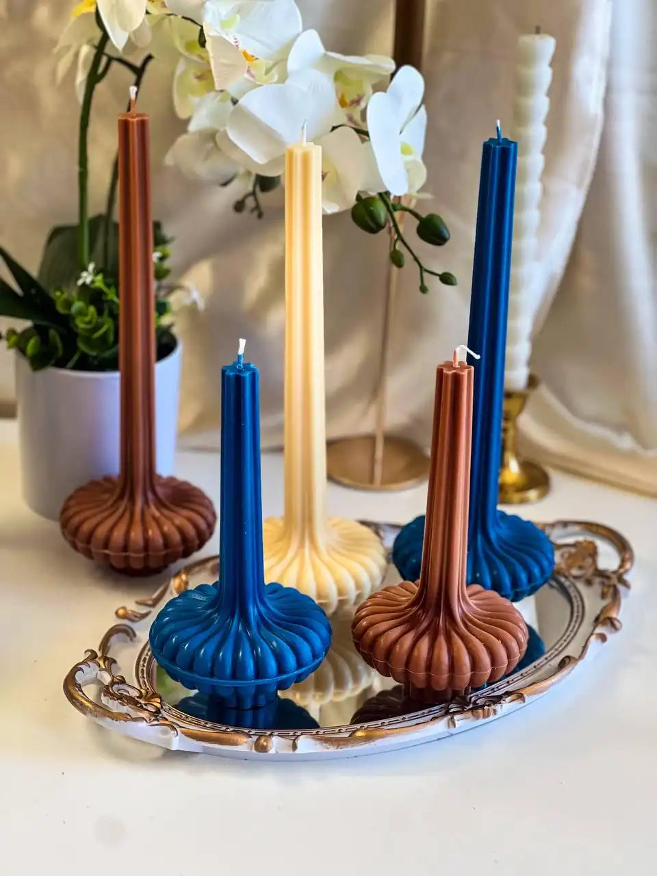 Set of 2 Large Striped Vase Pillar