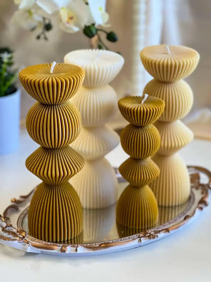 Set of 2 Ribbed Pillar Candles