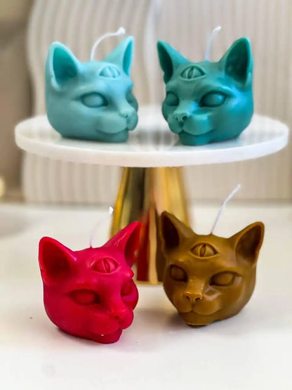 Mystical Cat's Head Candle 2.75x3 inches