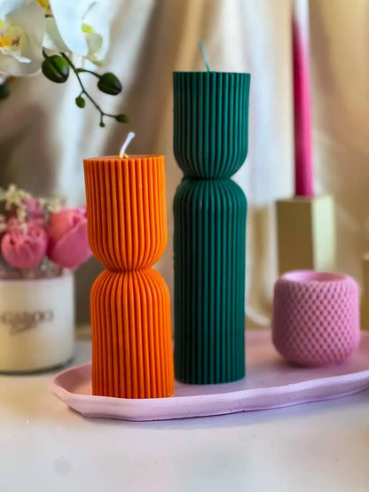 Set of 2 Ribbed Pillar Candle