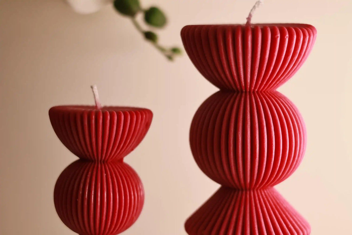 Set of 2 Ribbed Pillar Candles
