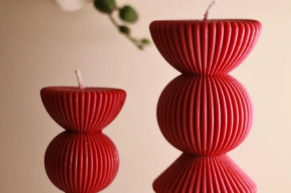 Set of 2 Ribbed Pillar Candles