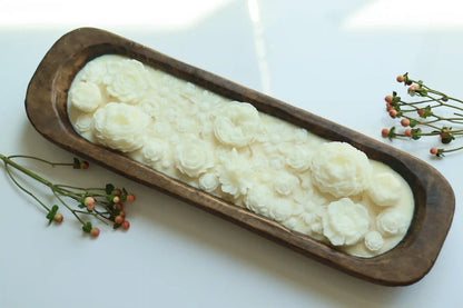 Huge Floral Wooden Dough Bowl Candle 2x19.5 inches 28 fl.oz
