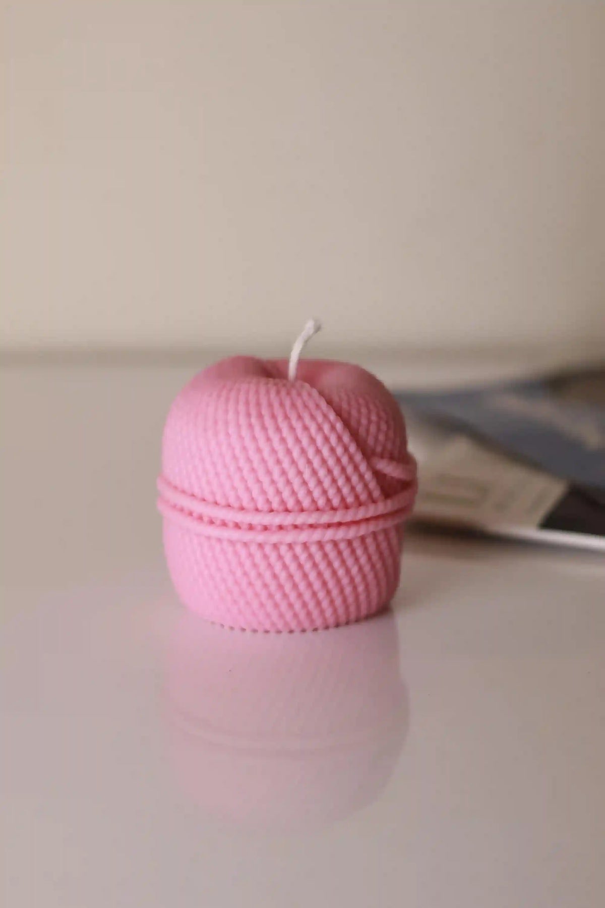 Small Yarn Macaron Candle 3x2.75 inches