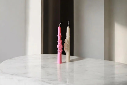 Rose Decorated Taper Candle 8.5x1 inches
