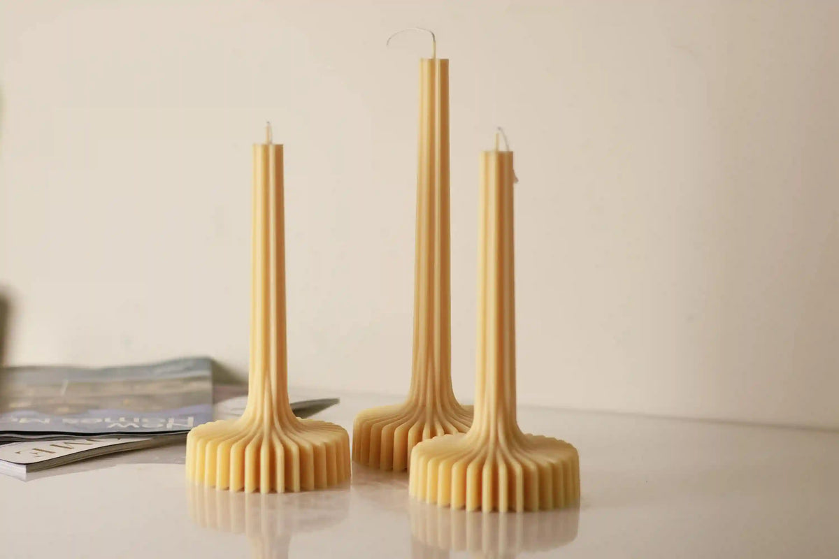 Set of 2 Stripe Vase Column Candle