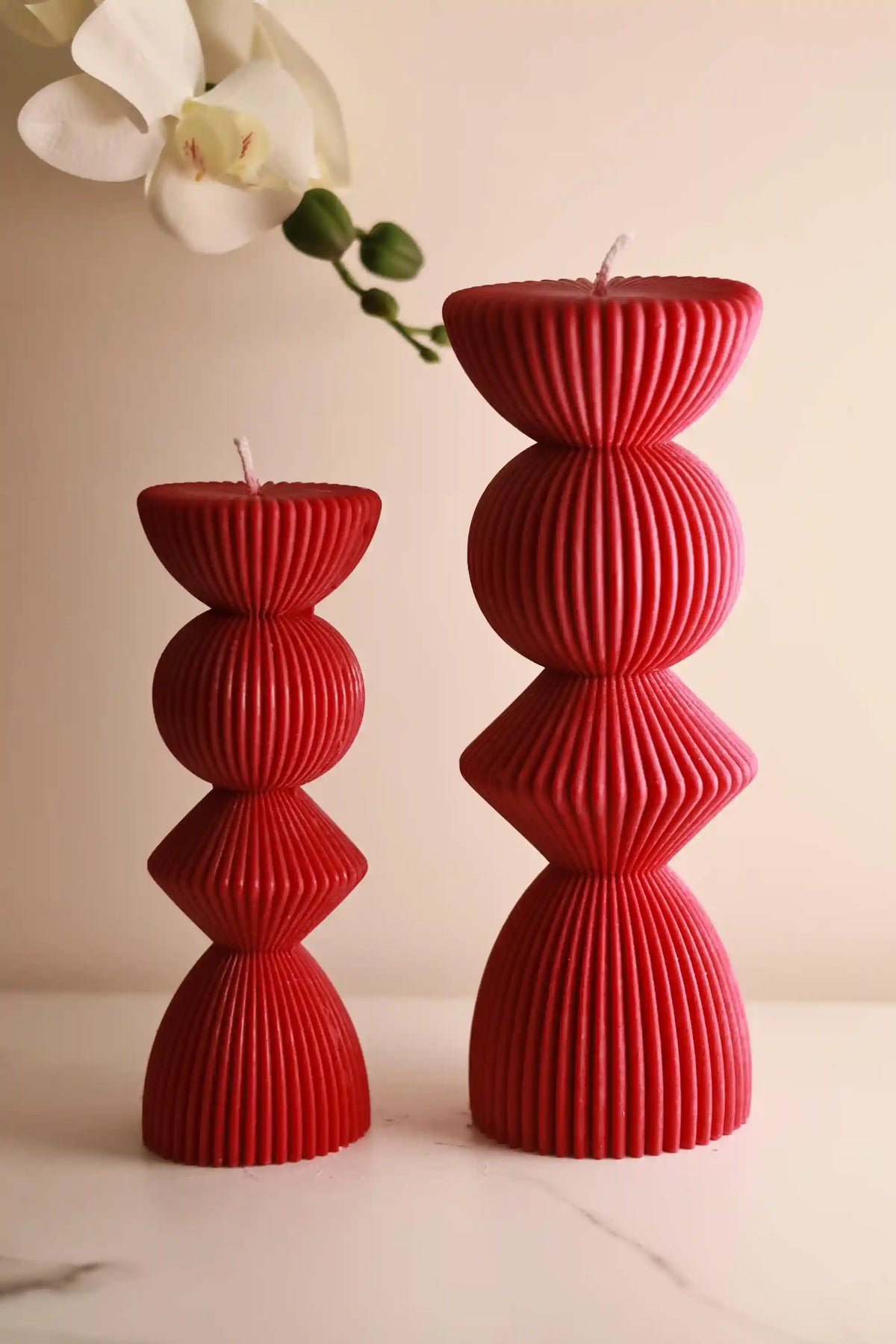 Set of 2 Ribbed Pillar Candles