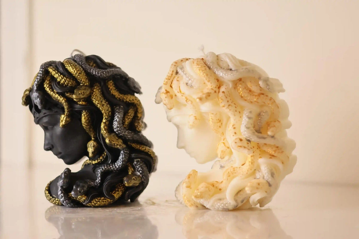 Medusa Candle with Gold Snakes 6x6 inches