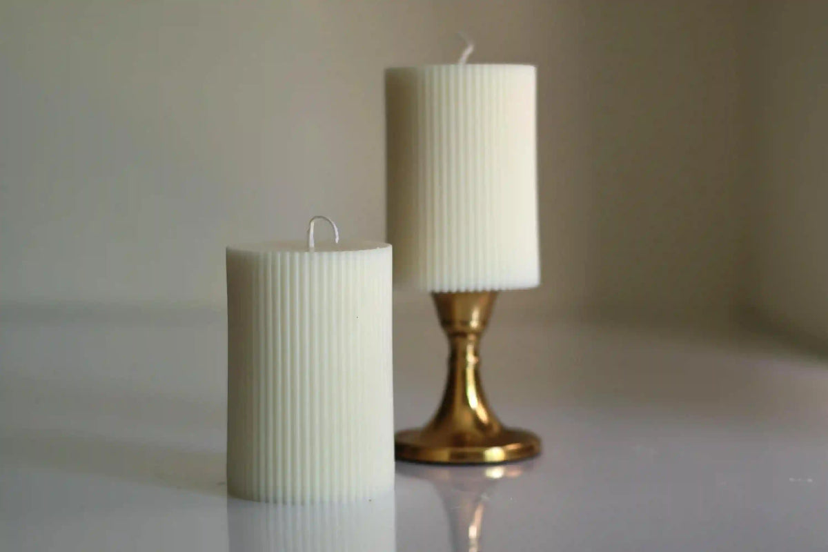 Set of 3 Textured Ribbed Pillar Candles