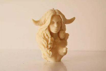Goddess Candle with Horns 6.5x5 inches