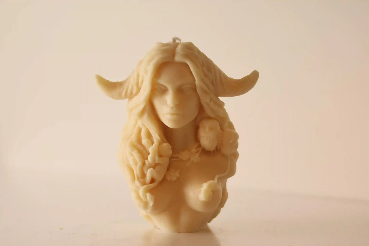 Goddess Candle with Horns 6.5x5 inches