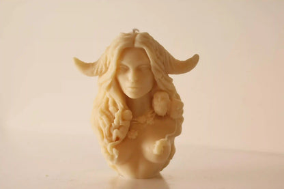 Goddess Candle with Horns 6.5x5 inches