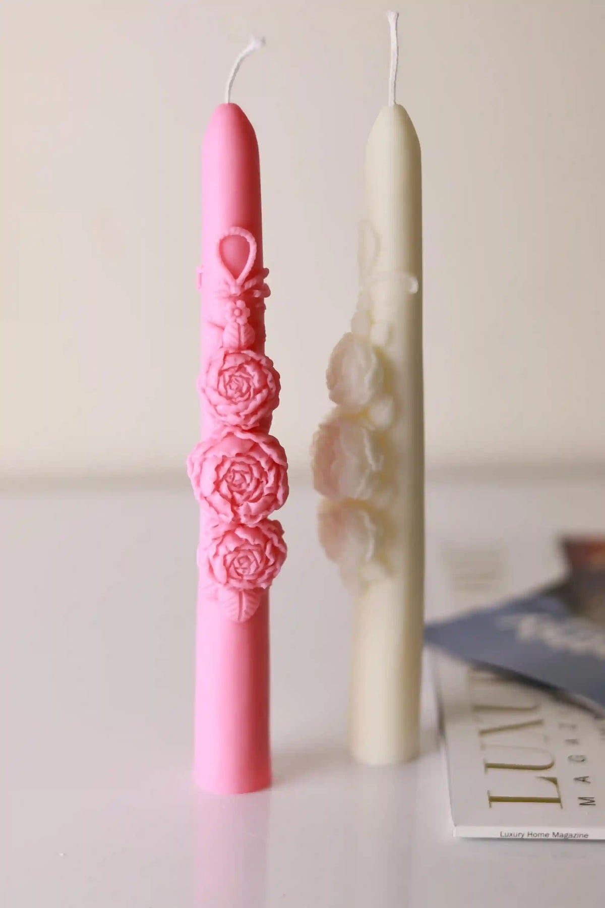 Rose Decorated Taper Candle 8.5x1 inches