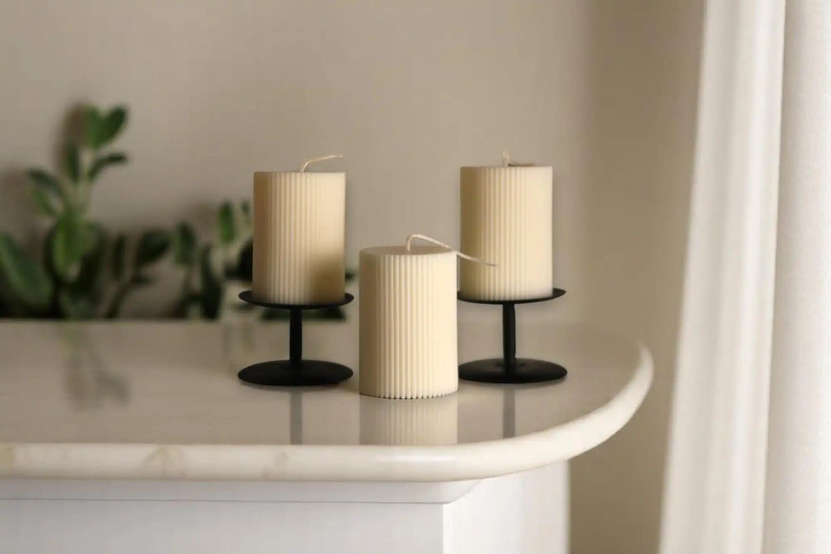 Set of 3 Textured Ribbed Pillar Candles