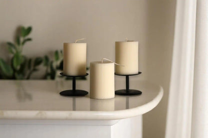Set of 3 Textured Ribbed Pillar Candles