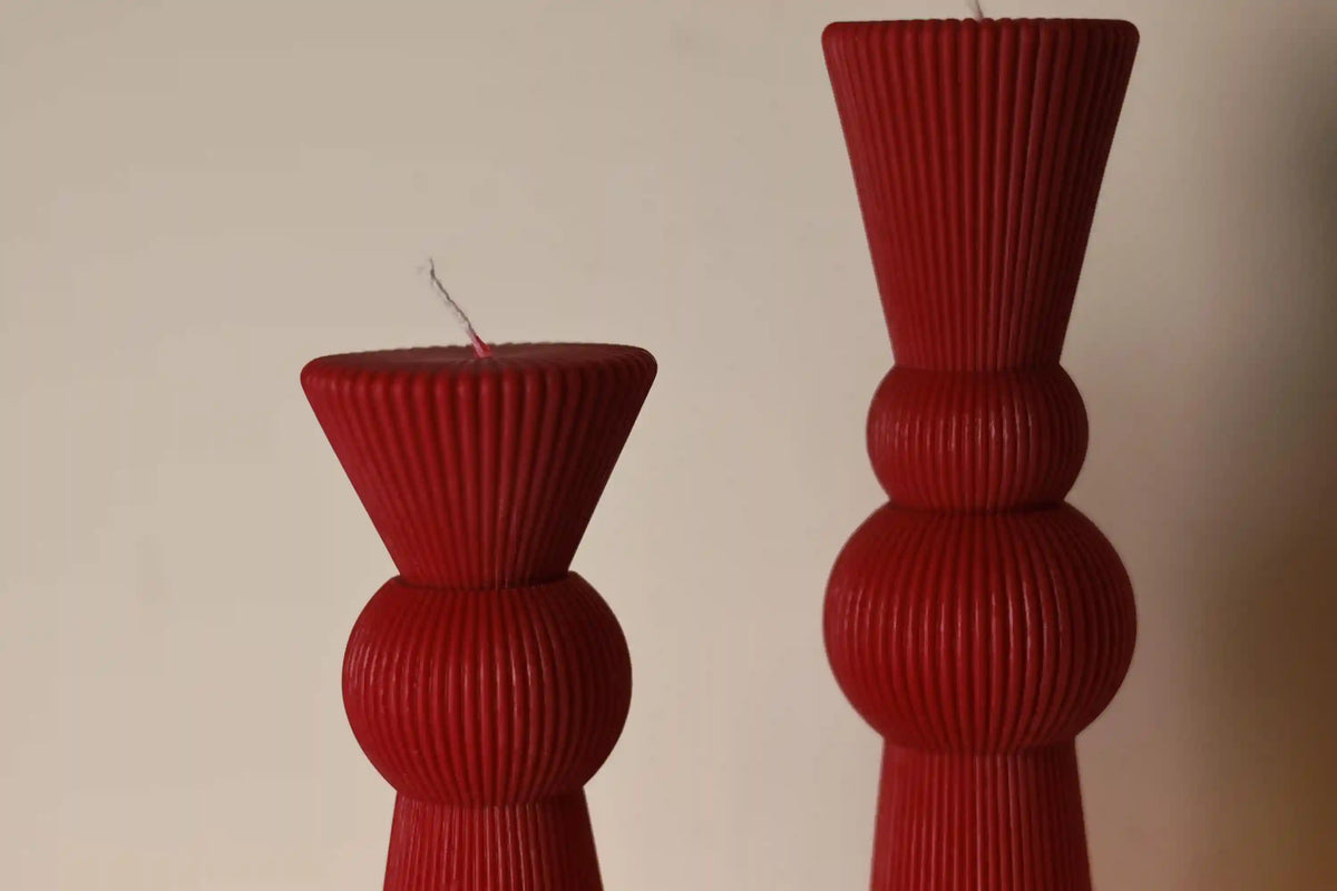 Set of 2 Chic Roman Ribbed Pillar Candle