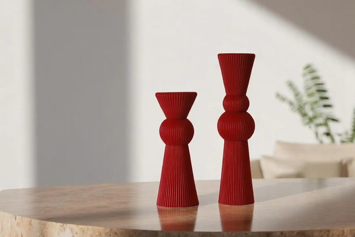 Set of 2 Chic Roman Ribbed Pillar Candle