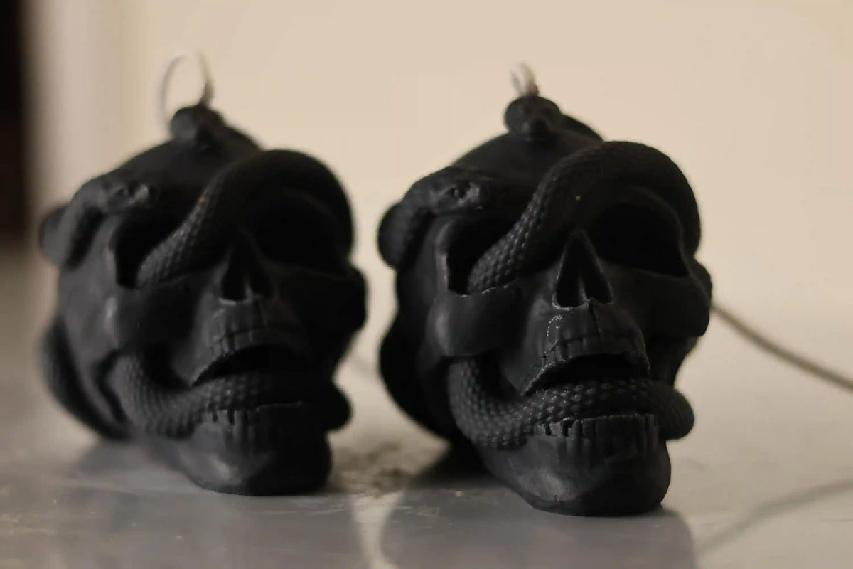 Skull with Snake Pillar Candle 3.5x4 inches