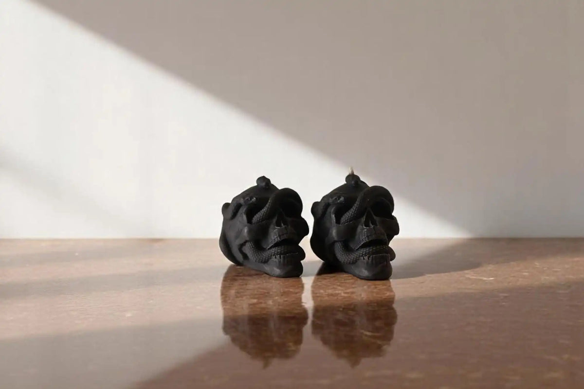 Skull with Snake Pillar Candle 3.5x4 inches