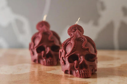 Skull with Octopus Candle 3.5x3.5 inches