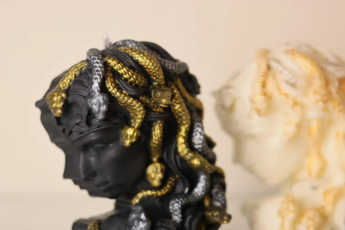 Medusa Candle with Gold Snakes 6x6 inches