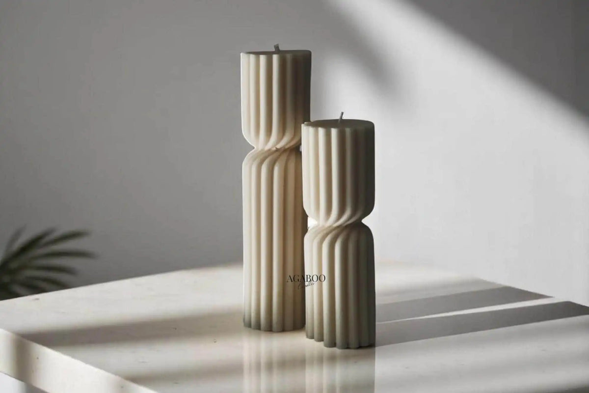 Set of 2 Twisted Ribbed Pillar Candles