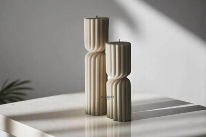 Set of 2 Twisted Ribbed Pillar Candles