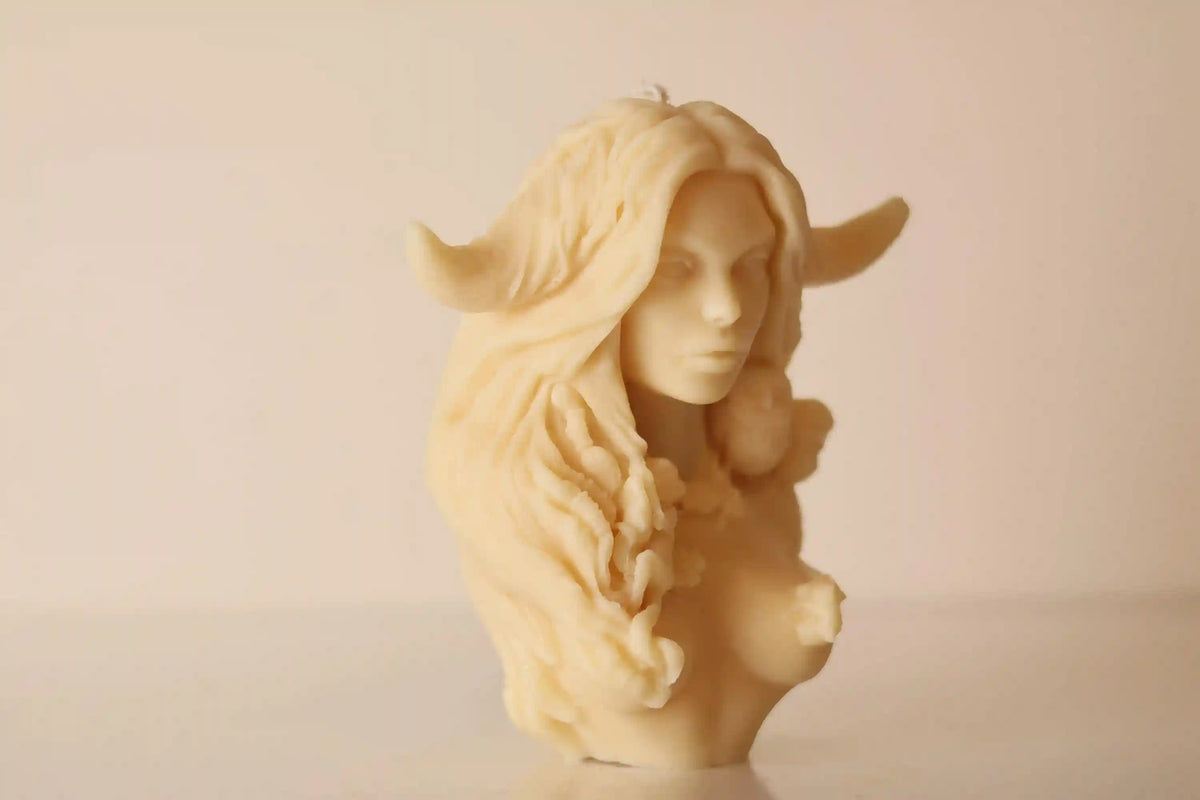 Goddess Candle with Horns 6.5x5 inches