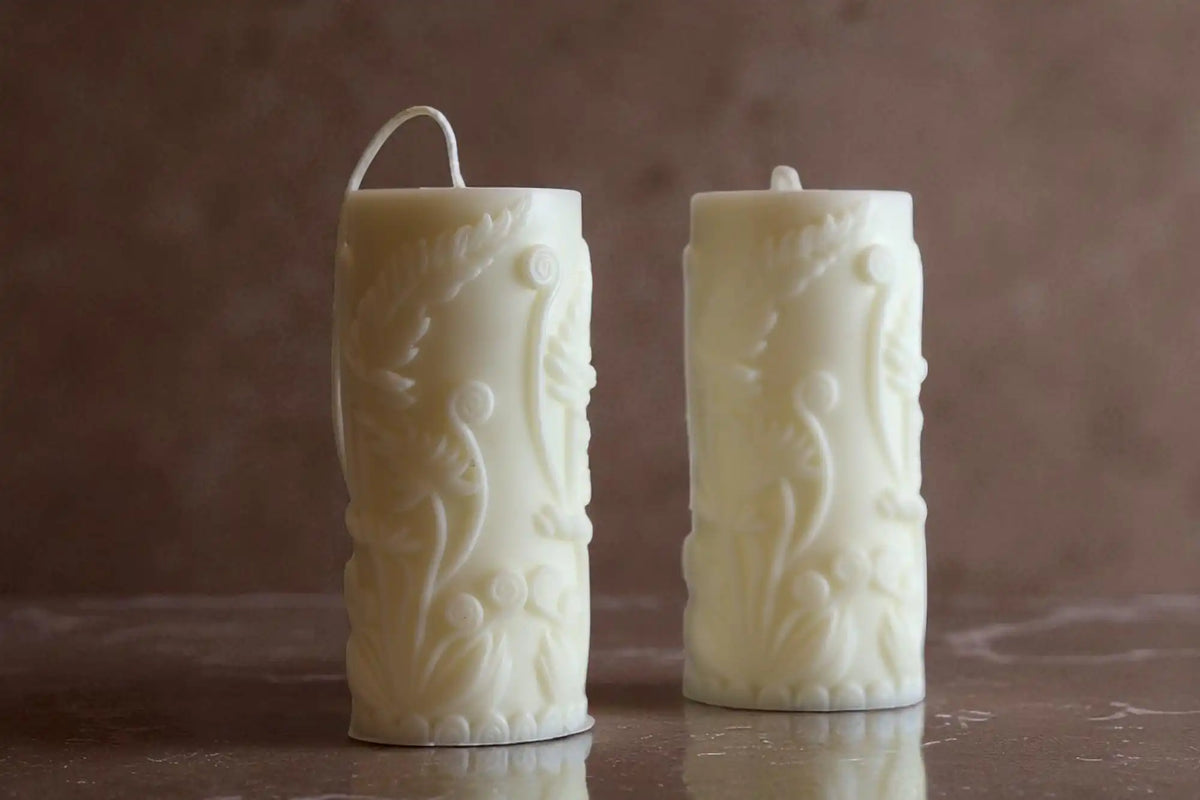 Chic Flower Pillar Candle 4.5x2 inches