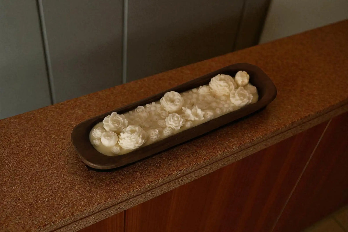 Huge Floral Wooden Dough Bowl Candle 2x19.5 inches 28 fl.oz