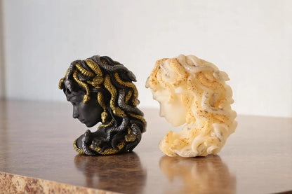 Medusa Candle with Gold Snakes 6x6 inches