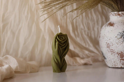 Hands Holding Rose Candle 4x1.5 inches