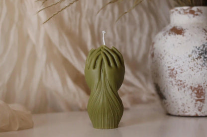 Hands Holding Rose Candle 4x1.5 inches