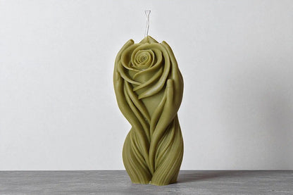 Hands Holding Rose Candle 4x1.5 inches