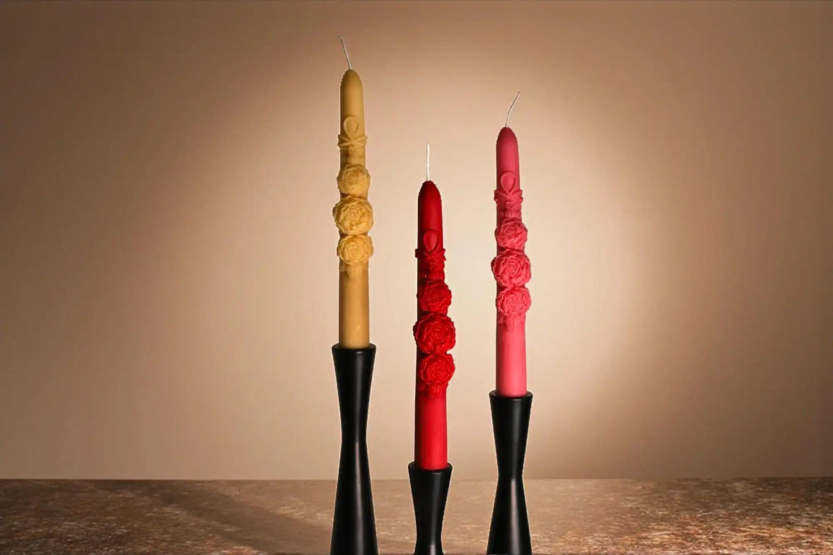 Rose Decorated Taper Candle 8.5x1 inches