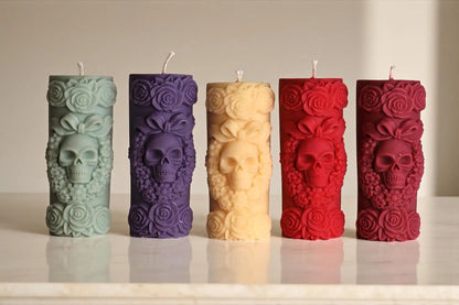 Pillar Skull Head Candle 4.5x1.5 inches