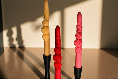 Rose Decorated Taper Candle 8.5x1 inches