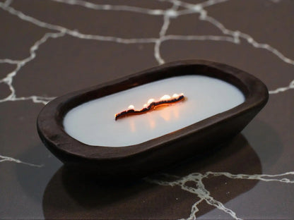 Wooden Dough Bowl Candle with Wavy Wooden Wick