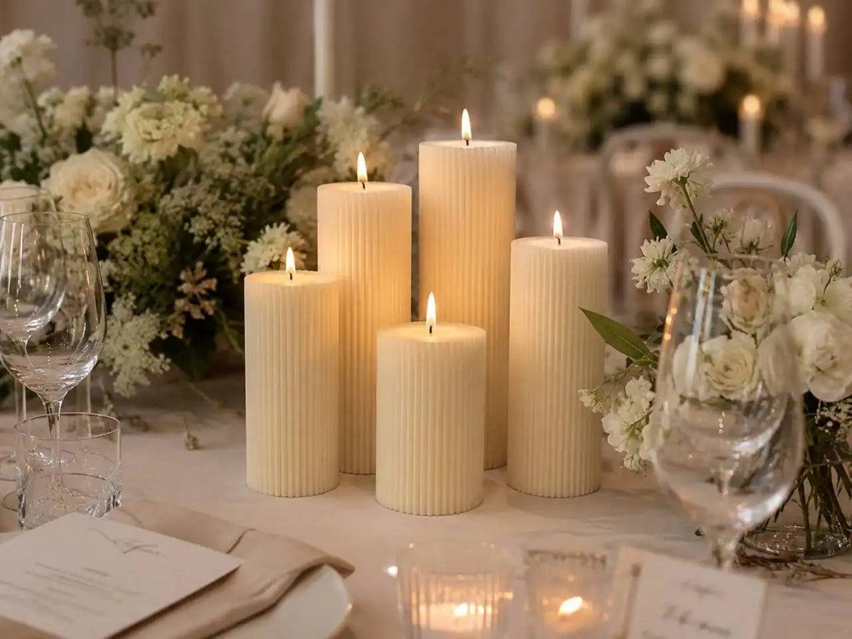 Set of 3 Textured Ribbed Pillar Candles