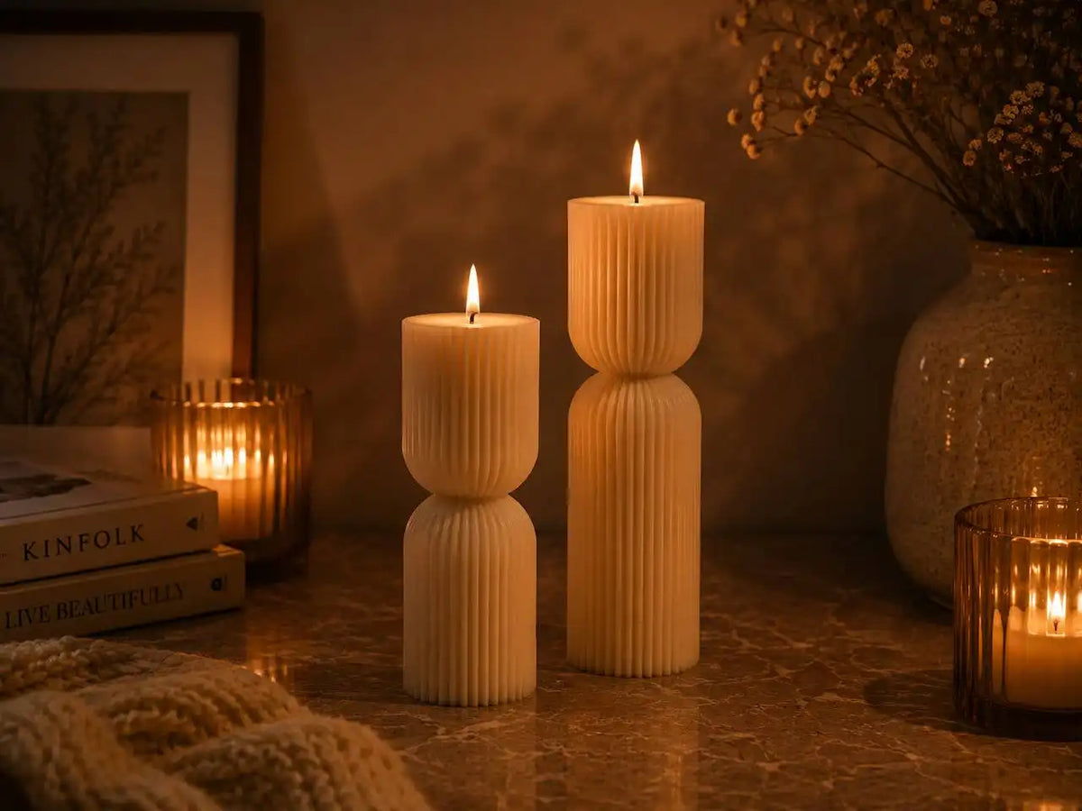Set of 2 Ribbed Pillar Candle