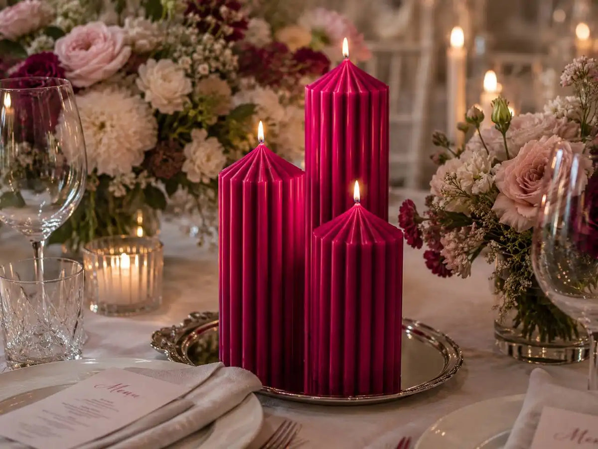 Set of 3 Textured Ribbed Pillar Candle