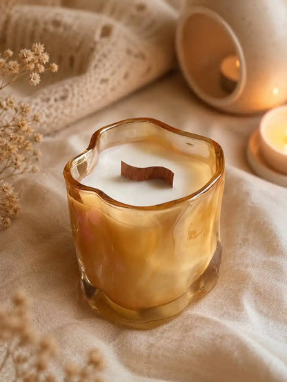 Amber Wavy Glass Candle 7 fl.oz